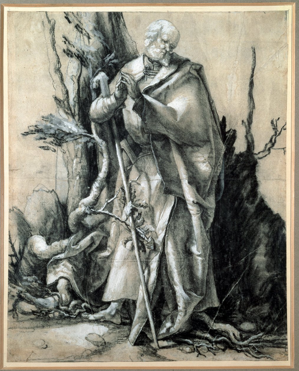 En helgen i et trestudie (blekktegning av Matthias (c.1480 1528) Grunewald