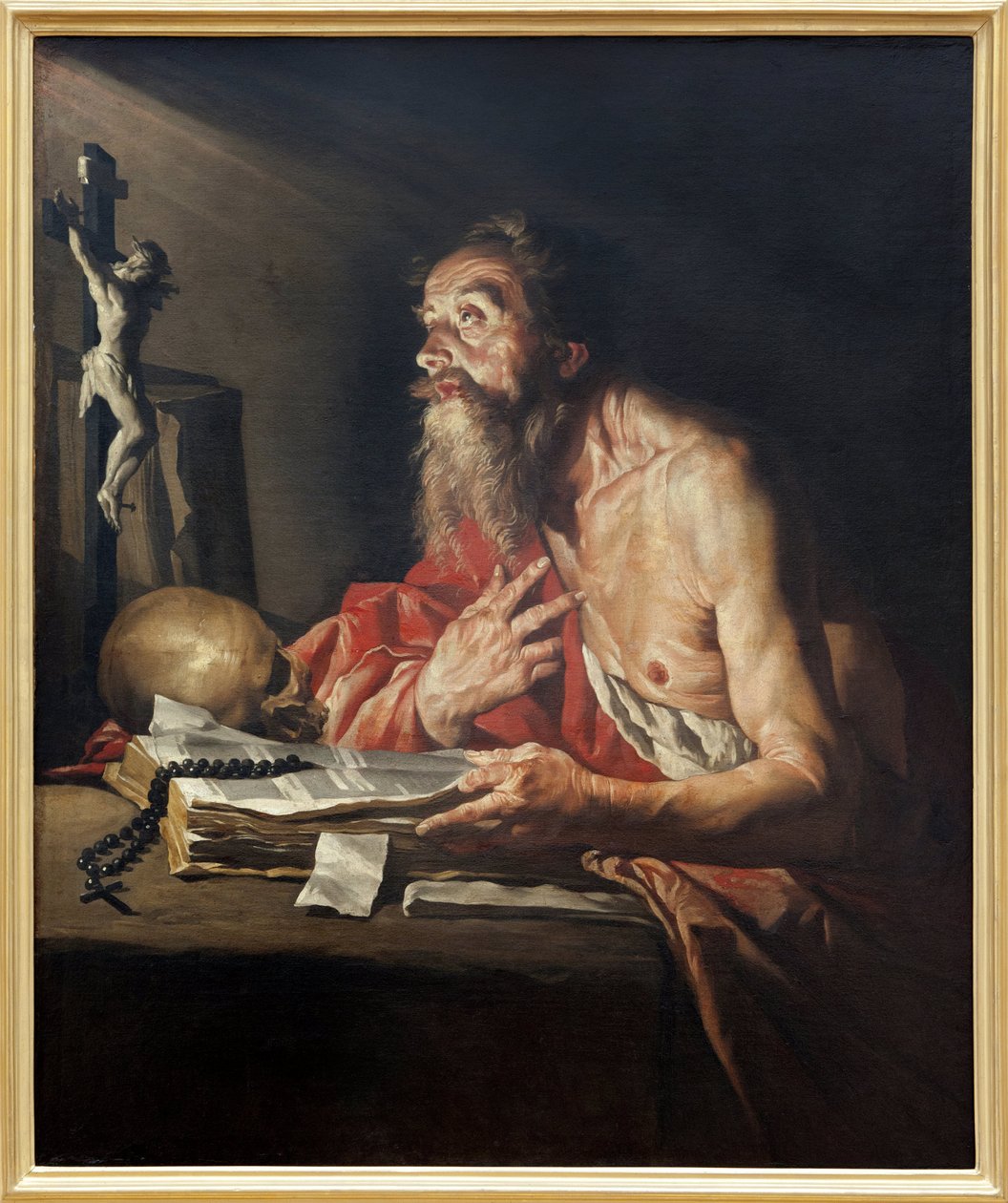 Saint Jerome, oljemaleri på lerret av Mathias Stomer (Matthias Stom) (1600-etter 1650) - Fotografi, KIM Youngtae, Nantes, Nantes Museum of Fine Arts av Matthias (c.1600 p.1650) Stomer