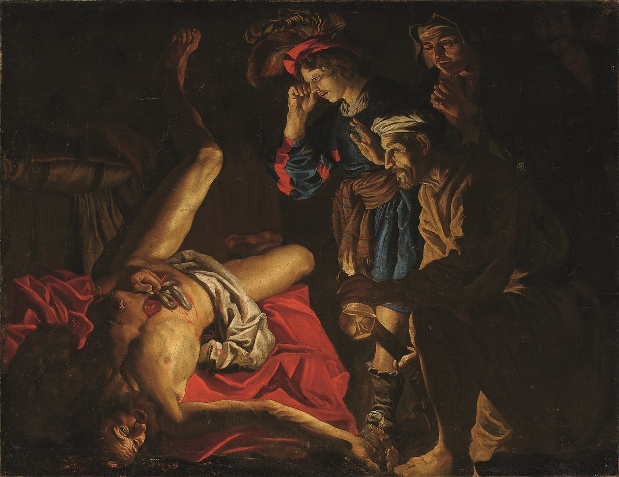 The Death of Cato (olje på lerret) av Matthias (c.1600 p.1650) (studio of) Stomer