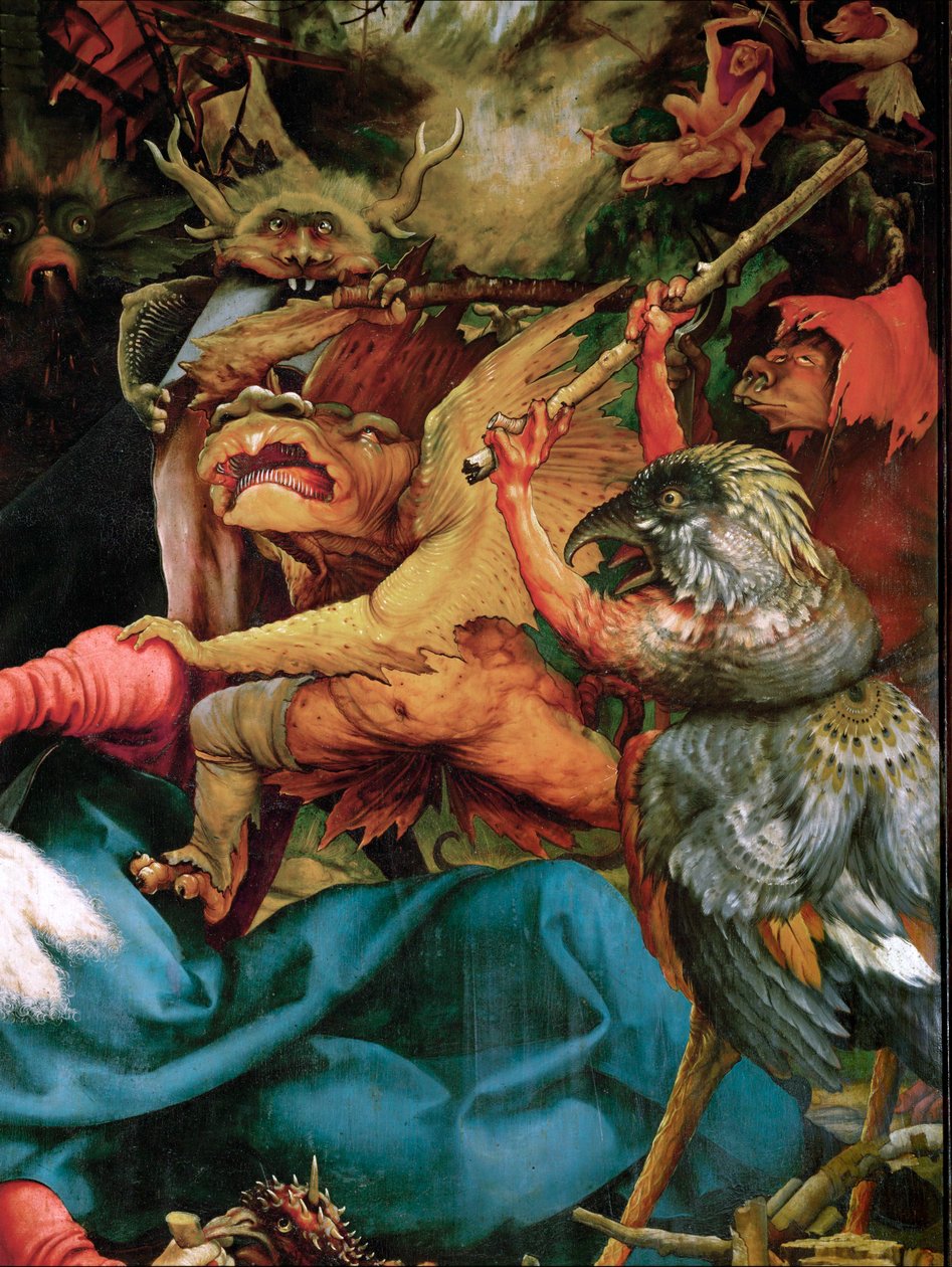 Demoner og monstre (maleri på lindeved) av Matthias Gruenewald