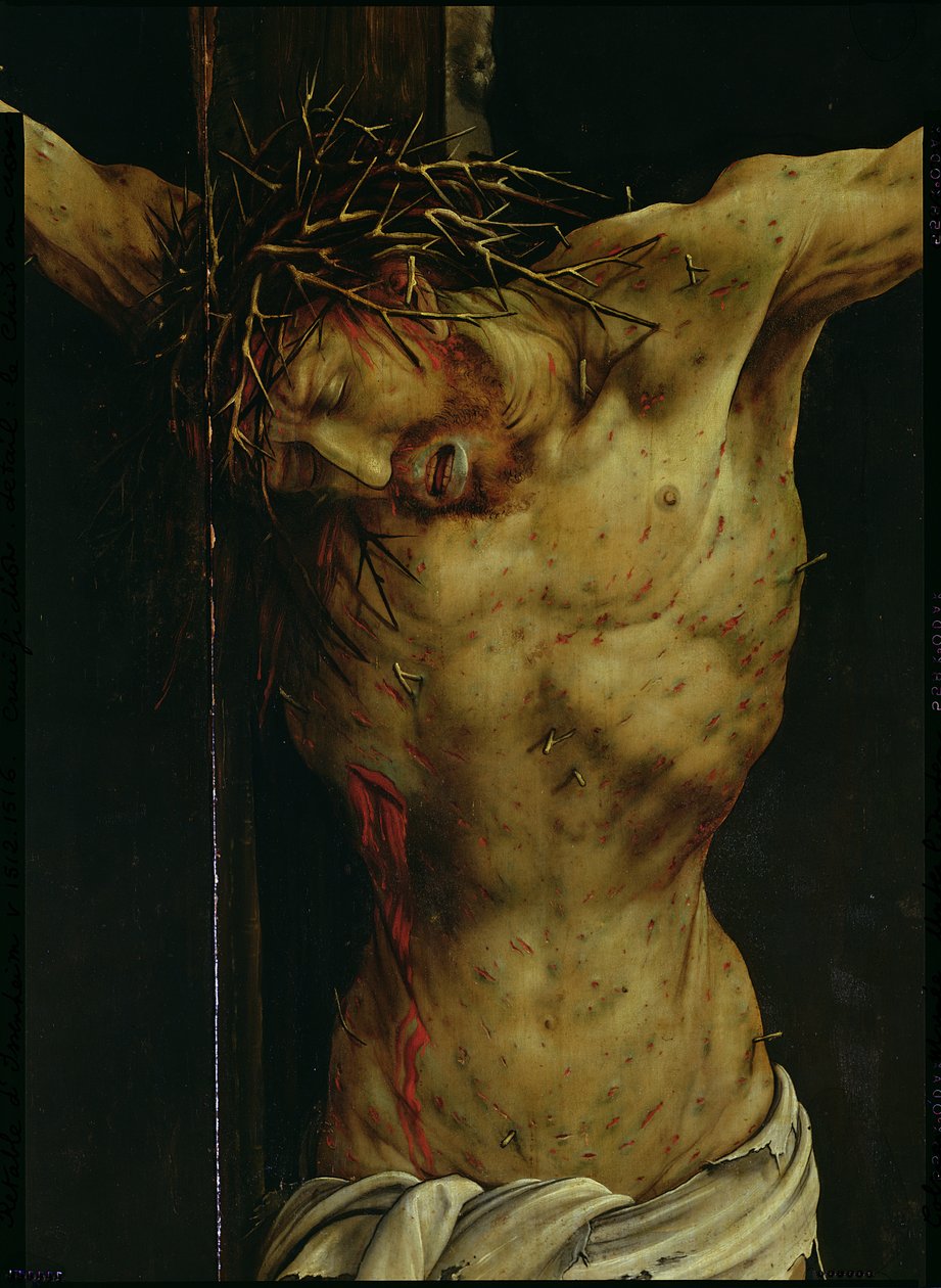 Korsfestelsen fra Isenheim-altertavlen, detalj av Kristi torso, ca. 1512-16 olje på paneldetalj av Matthias Grünewald