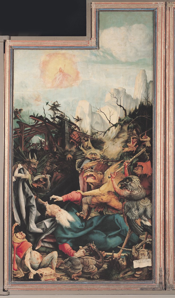 Isenheim-altertavlen. Høyre ving: The Temptation of Saint Anthony av Matthias Grünewald