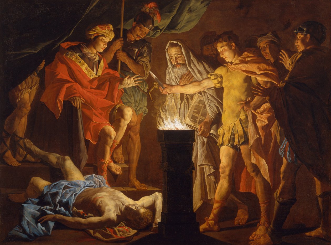 Mucius Scaevola i nærvær av Lars Porsenna, 1640-årene av Matthias Stomer