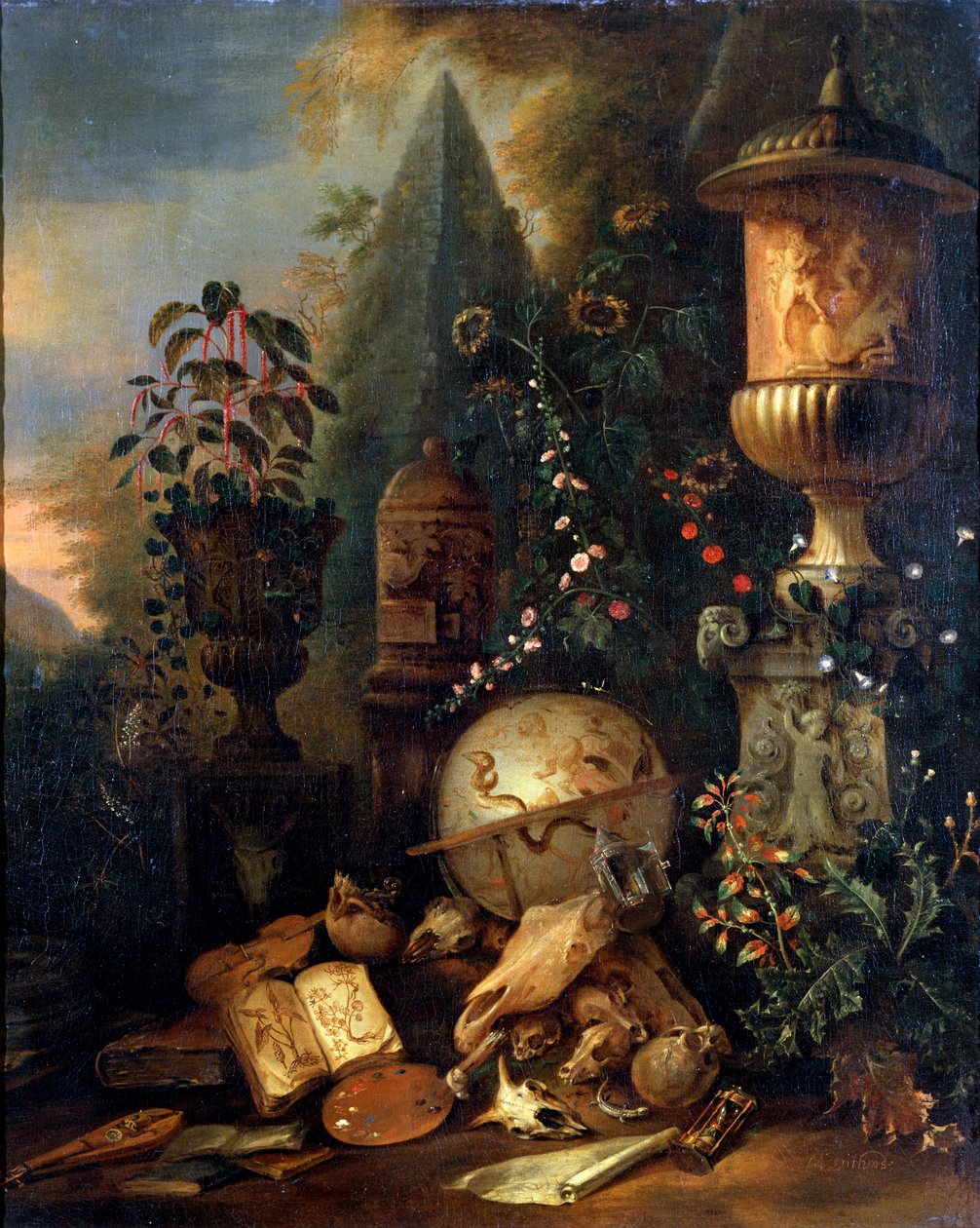 Vanitas. Stilleben med vase, 1600- eller tidlig 1700-tall av Matthias Withoos