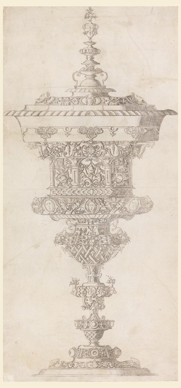 Stående kopp med omslag, fra "Novum opus cratero graphicum..." av Matthias Zündt