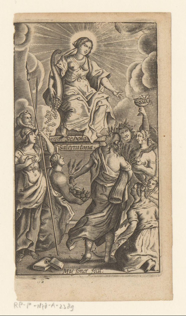 Personifisering av generøsitet (Liberalitas) Tittelside for: Johannes de Mediolano, Schola Salernitana, 1649 av Matthias van Sommer