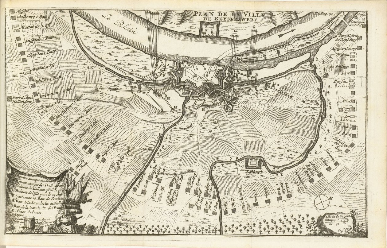 Beleiring av Keizersweerd, 1702 Plan de la Ville de Keyserswert (tittel på objekt) av Matthijs Pool (possibly)