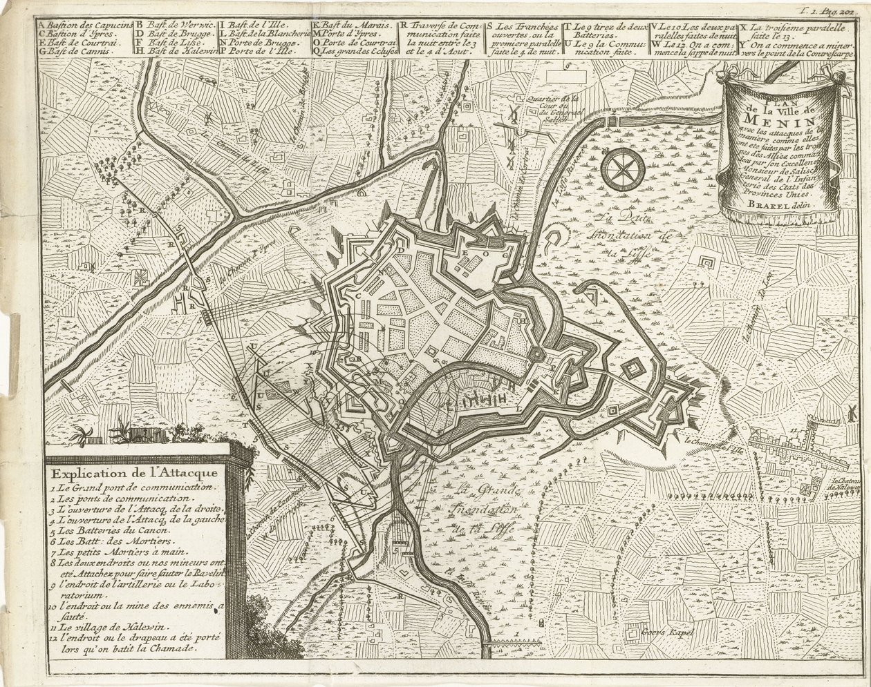 Beleiring av Menen, 1706 Plan de la Ville de Menin (...) (tittel på objekt) av Matthijs Pool (possibly)