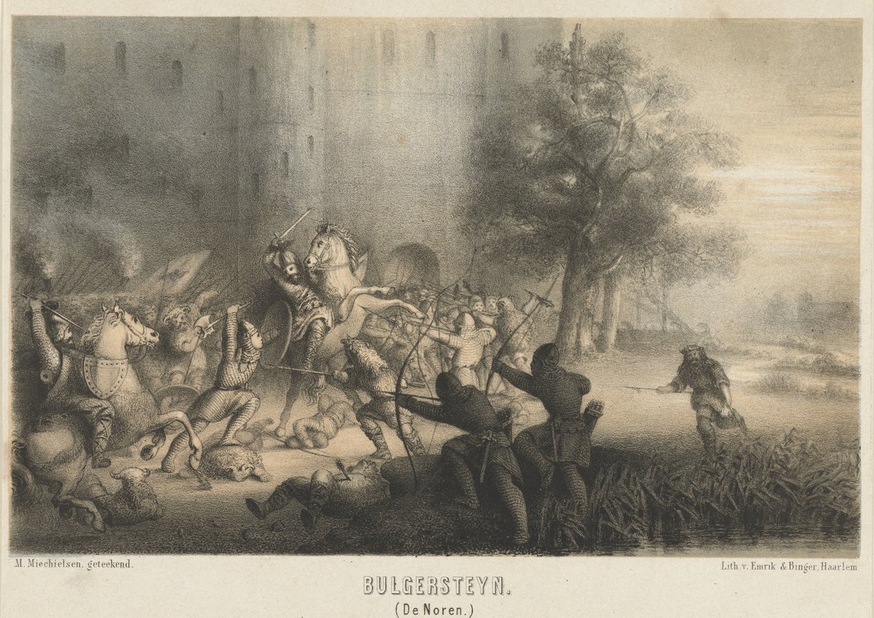 Bulgersteyn beleiret av normannerne, ca. 810 Bulgersteyn (Nordmennene) (tittel på objekt) av Matthijs Willem Gerardus Michielsen