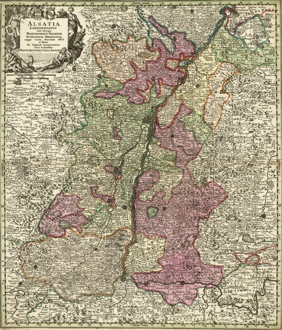 Alsace, Baden, Sundgau og Breisgau kart av Georg Matthäus Seutter