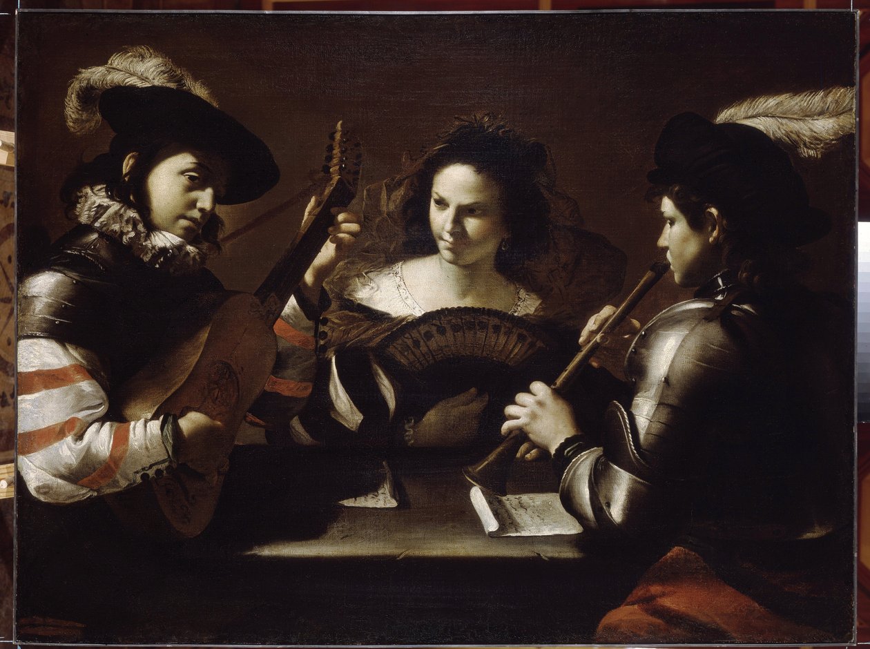 Konsert. Maleri av Mattia Preti (1613-1699), olje på lerret, ca 1630. Italiensk kunst av Mattia Preti