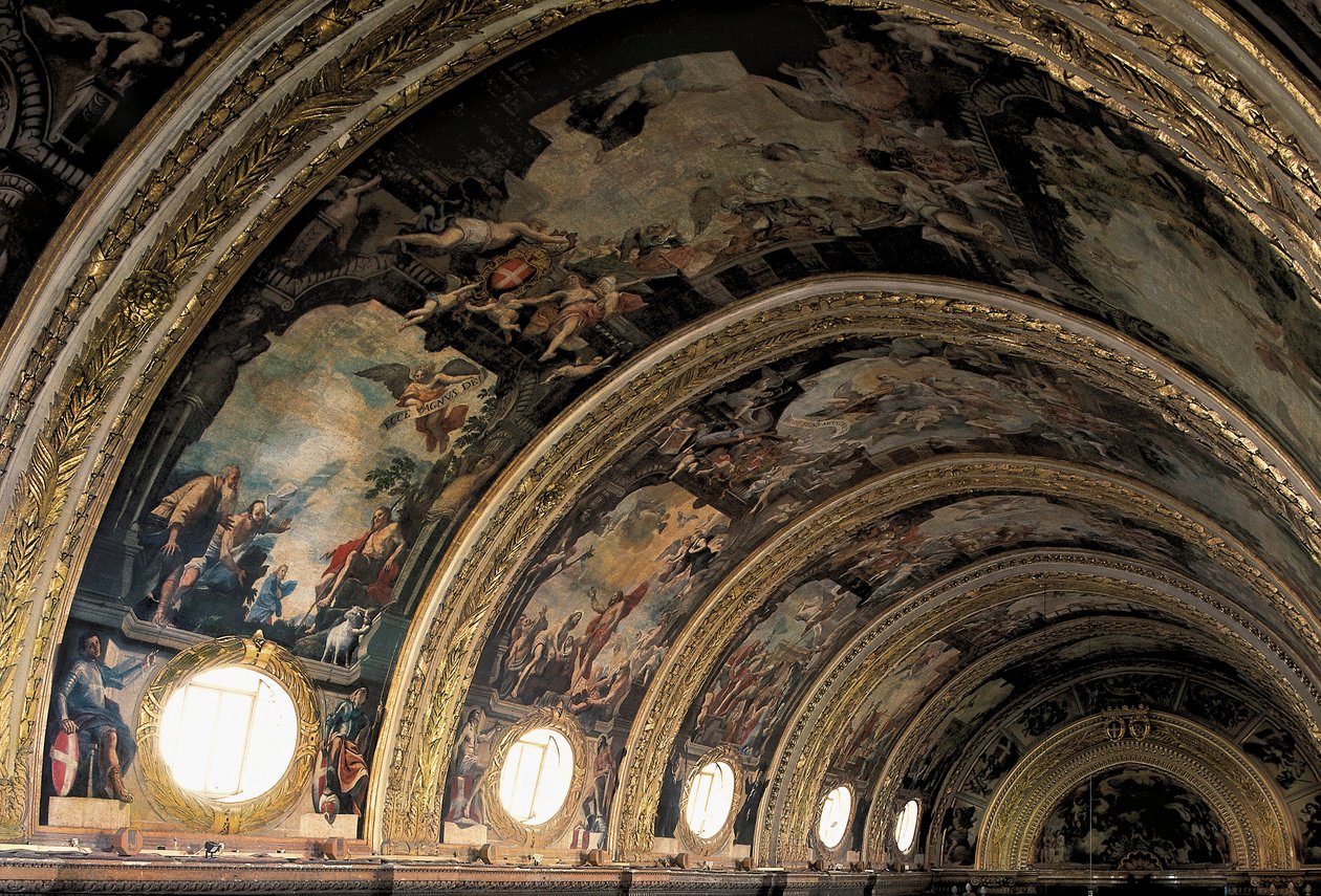 Freske av hvelvet til hovedskipet til Cathedrale Saint John i byen Valletta, Malta (fresco) av Mattia Preti