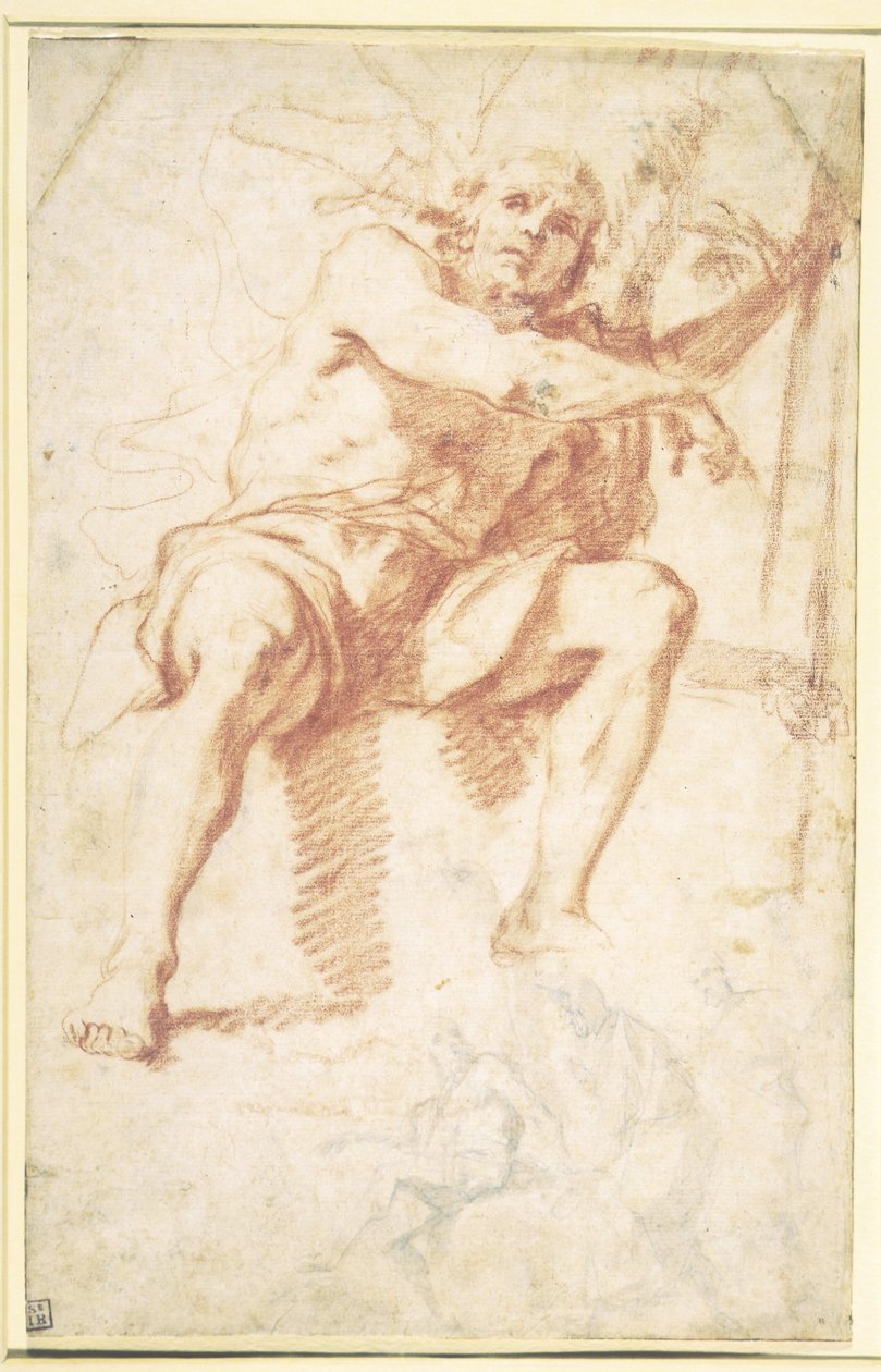 St. Johannes døperen sittende, og et studie for døperen Johannes med to apostler av Mattia Preti