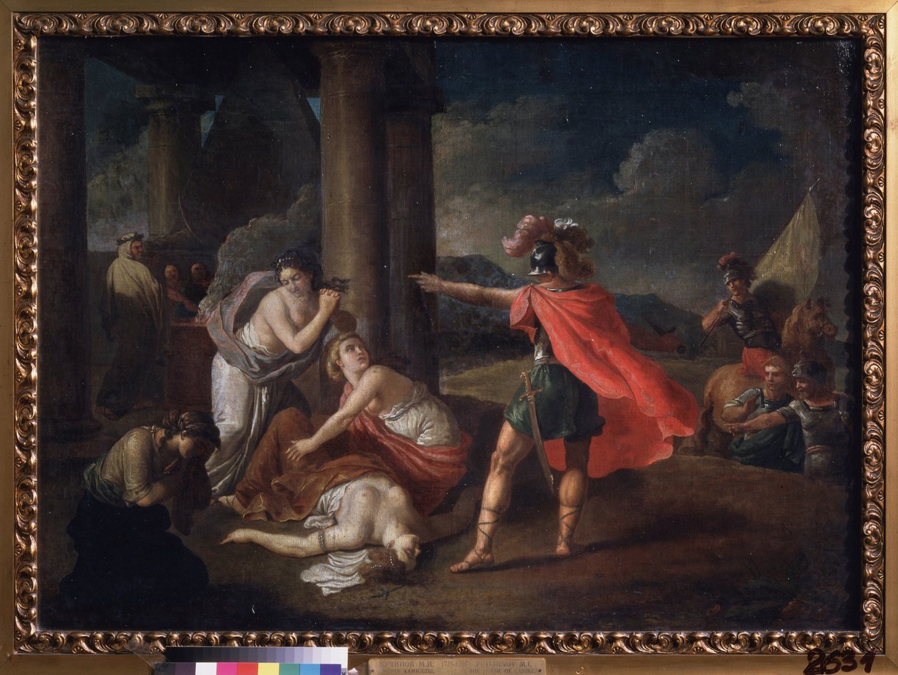 Døden til Camille, Horaces søster. Maleri av Matvei Ivanovich Puchinov (1716-1797), olje på lerret av Matvei Ivanovich Puchinov
