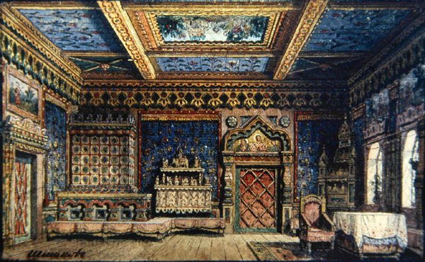 Scenedesign for "Ivan den grusommes død" av Tolstoj av Matvey Andreyevich Shishkov