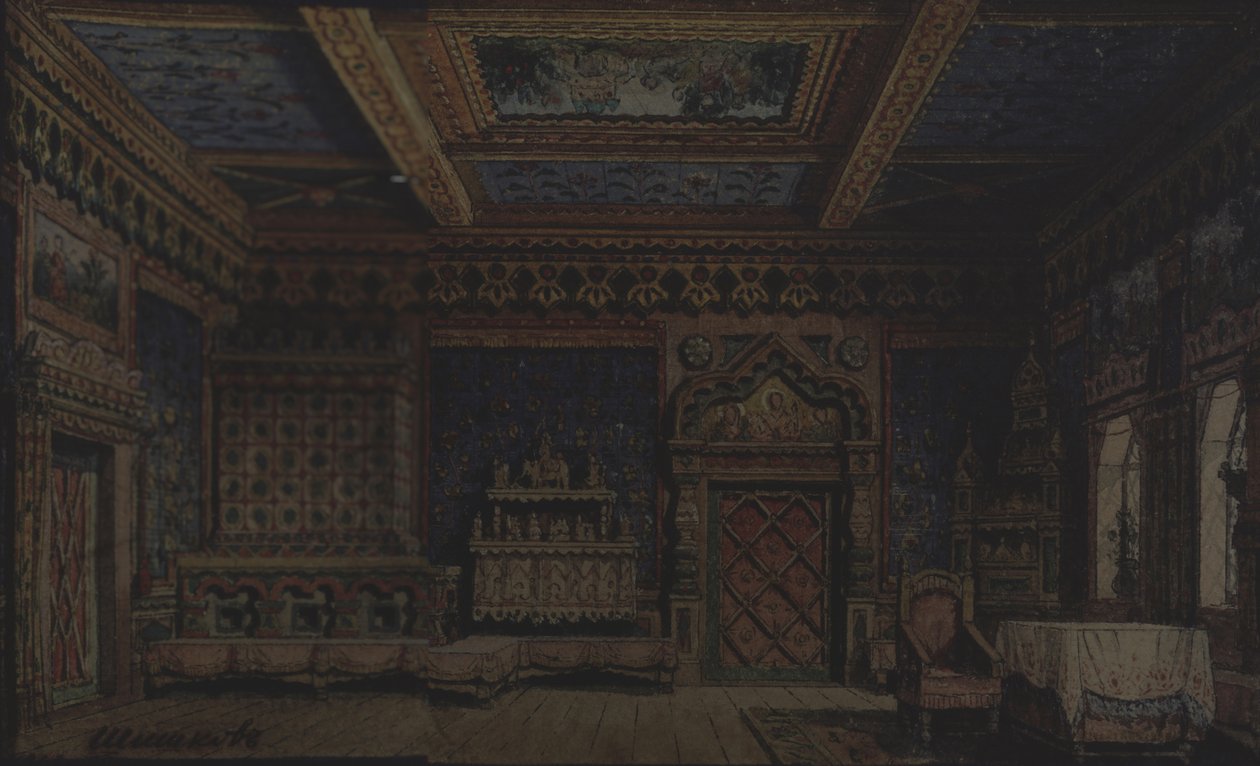 Scenedesign for teaterstykket Death of Ivan the Terrible av A. Tolstoy av Matvey Andreyevich Shishkov