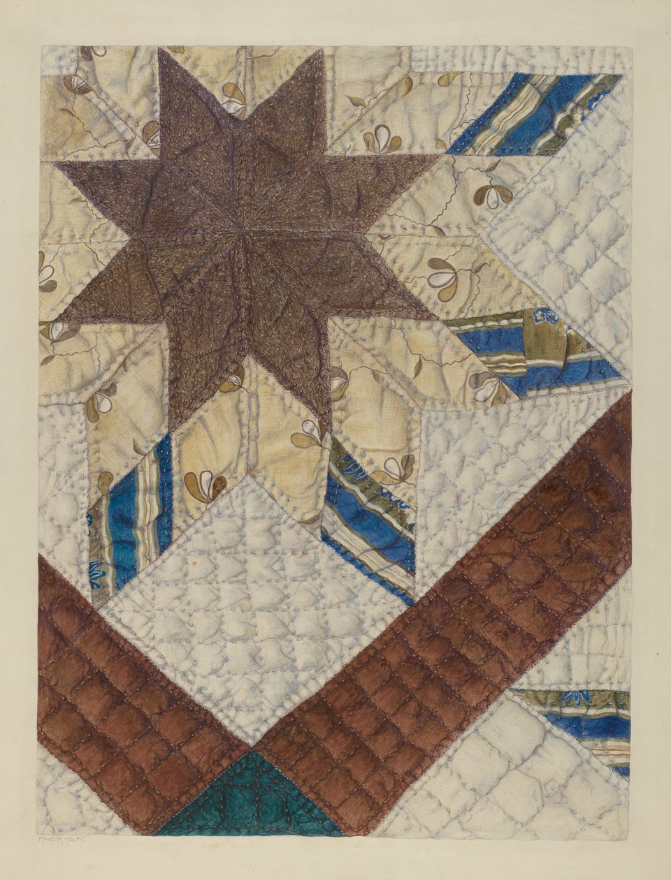 Double Star Patchwork Quilt, ca. 1939. av Maud M Holme
