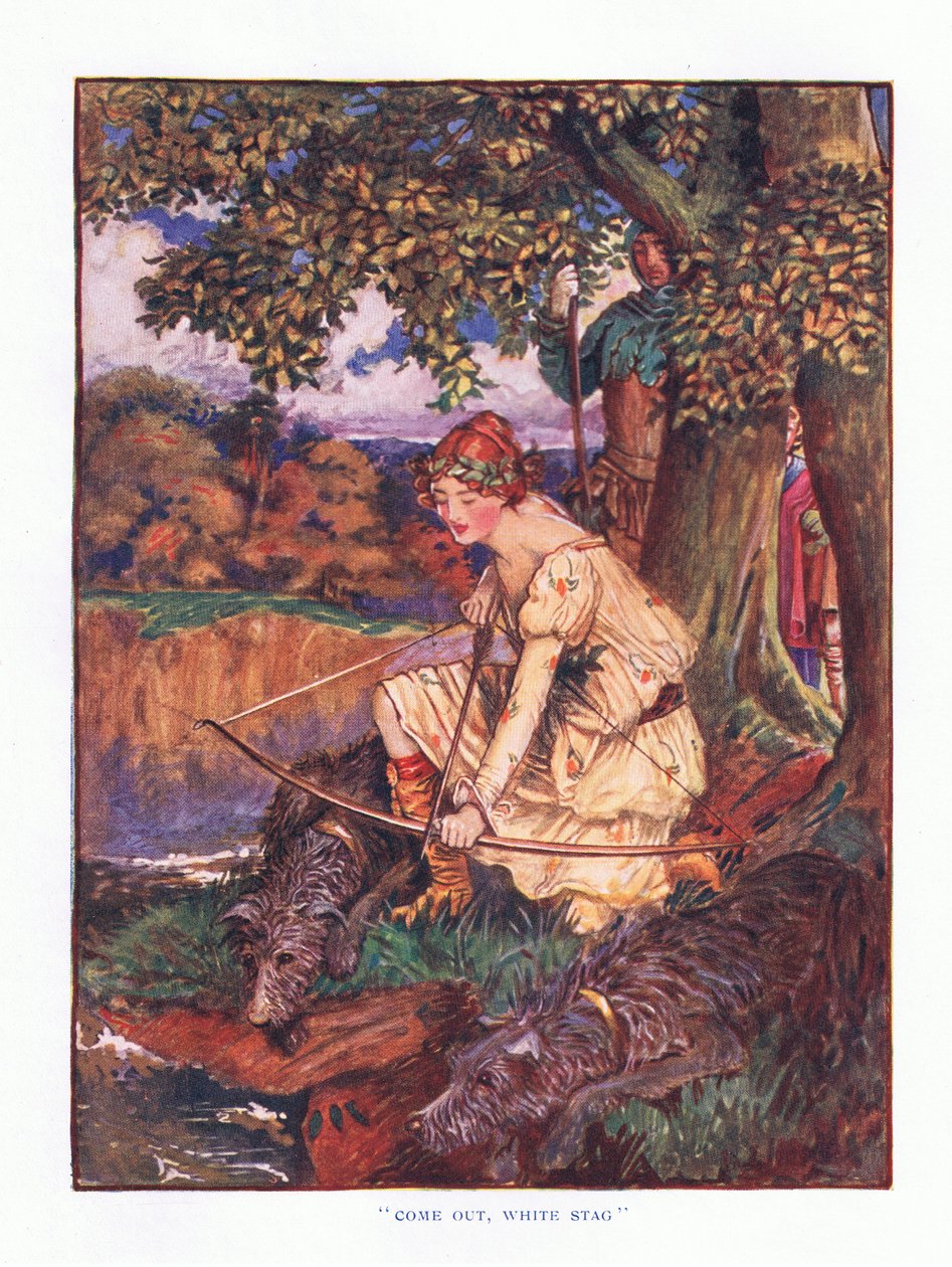 Come out white hjort, illustrasjon fra Lady And Fairy Tales, 1914 av Maud Tindal Atkinson