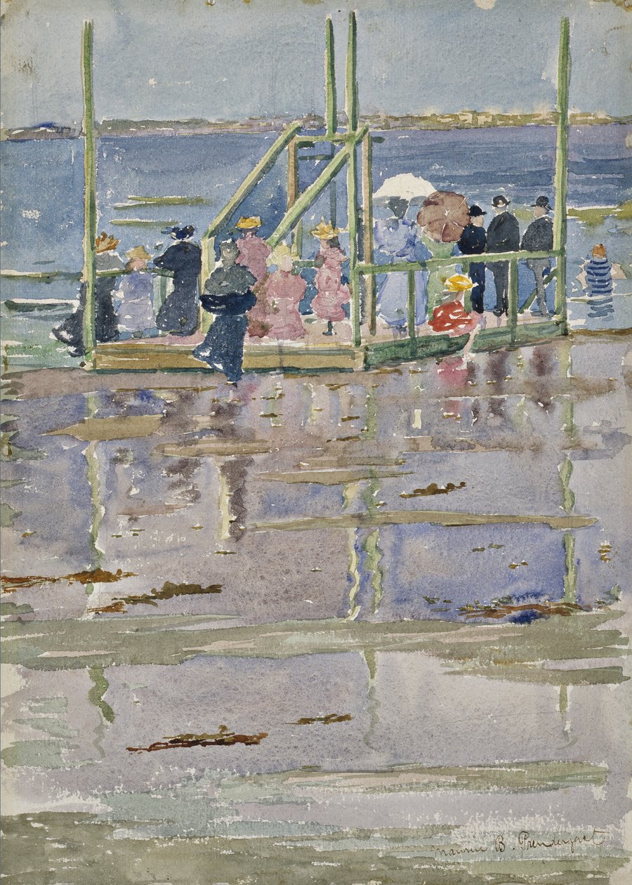 Flyte ved lavvann, Revere Beach, ca. 1896-1897 (wc og grafitt på vevd papir) av Maurice Brazil Prendergast