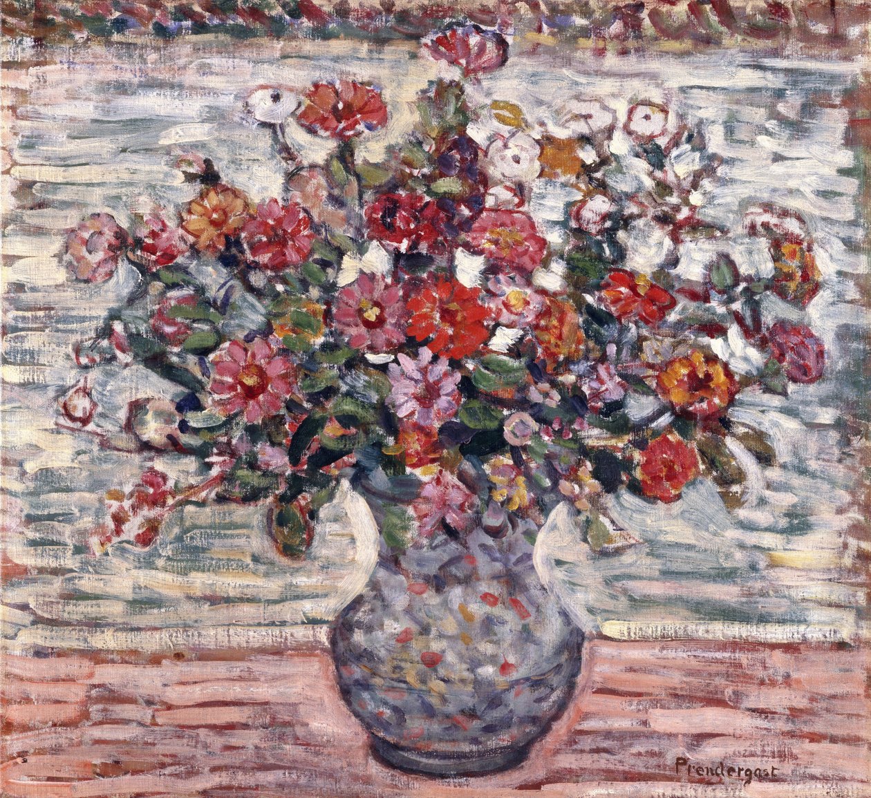 Blomster i en vase (Zinnias) av Maurice Brazil Prendergast