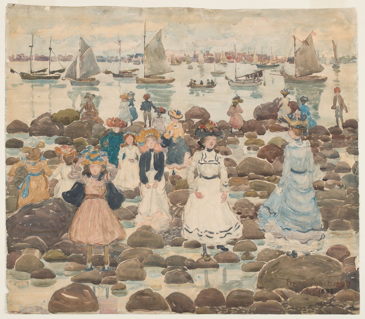 Low Tide, Beachmont, ca. 1902 (wc over grafitt på papir) av Maurice Brazil Prendergast