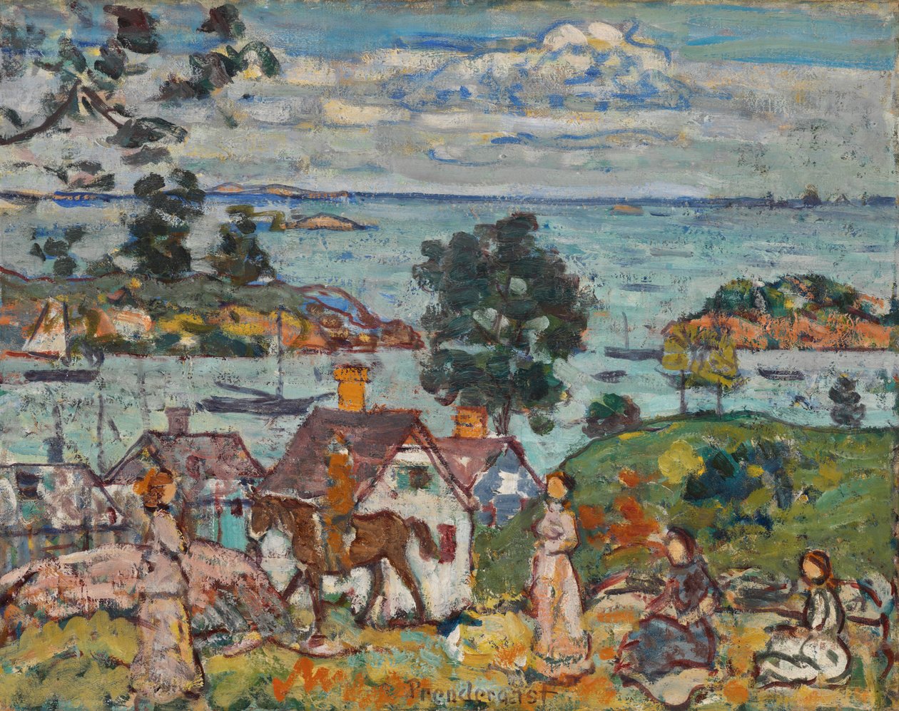 Vanninnløp og hus, Glouster havn, 1916-18 av Maurice Brazil Prendergast
