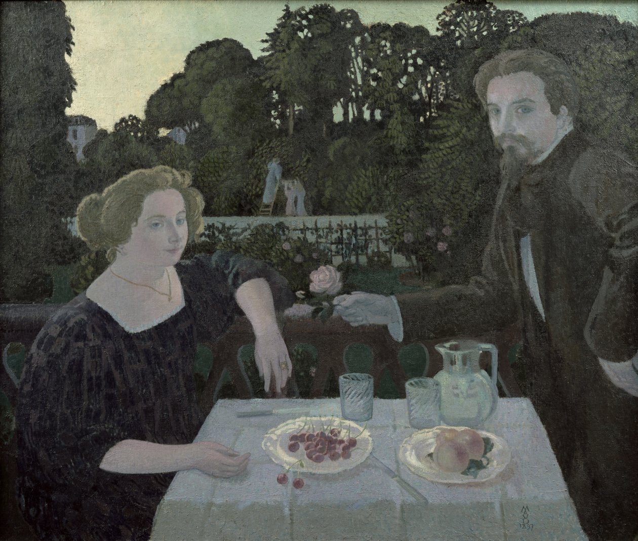 Marthe (1871-1919) og Maurice Denis (1870-1943) i skumringen, eller desserten i hagen, 1897 av Maurice Denis