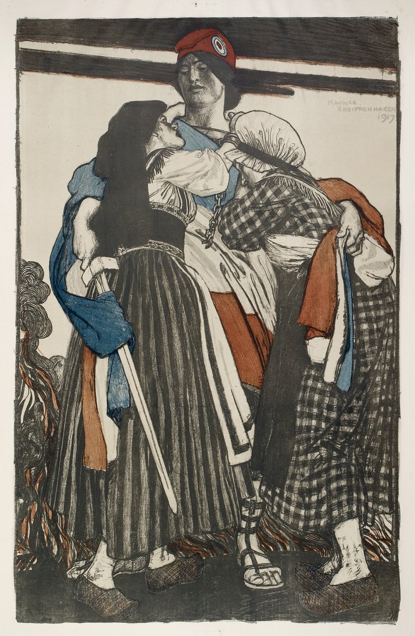 Restaureringen av Alsace Lorraine til Frankrike, 1917 (litografi) av Maurice Greiffenhagen