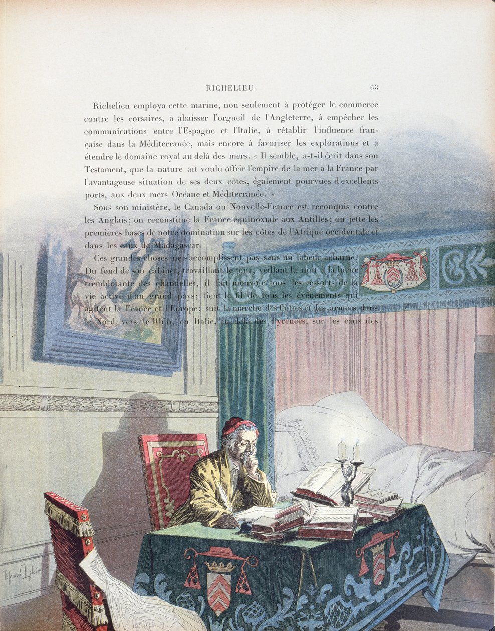 Armand-Jean du Plessis, kardinal de Richelieu (1585-1642) som en gammel mann, illustrasjon fra Richelieus liv av Theodore Camu, 1910 av Maurice Leloir