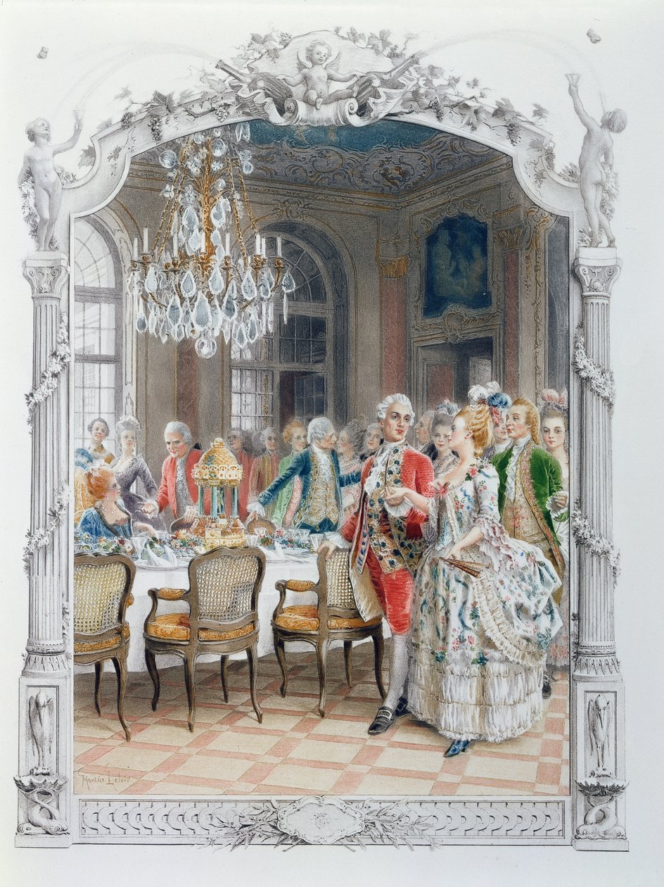 Elegant måltid under det attende århundre, illustrasjon fra 