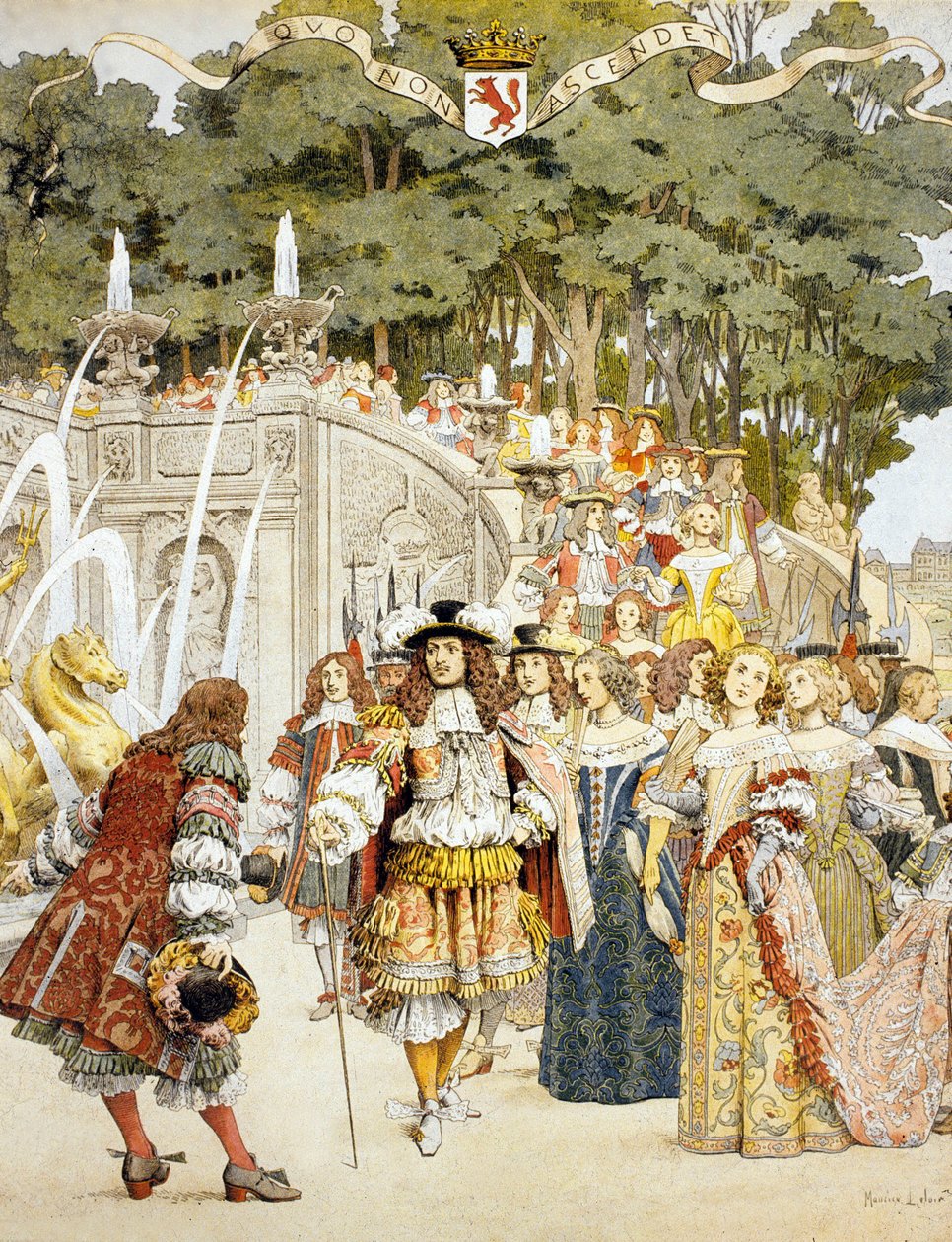 Nicolas Fouquet mottar kong Louis XIV på Chateau de Vaux Le Vicomte, Frankrike, 17. august 17 1661 (wc på papir) av Maurice Leloir