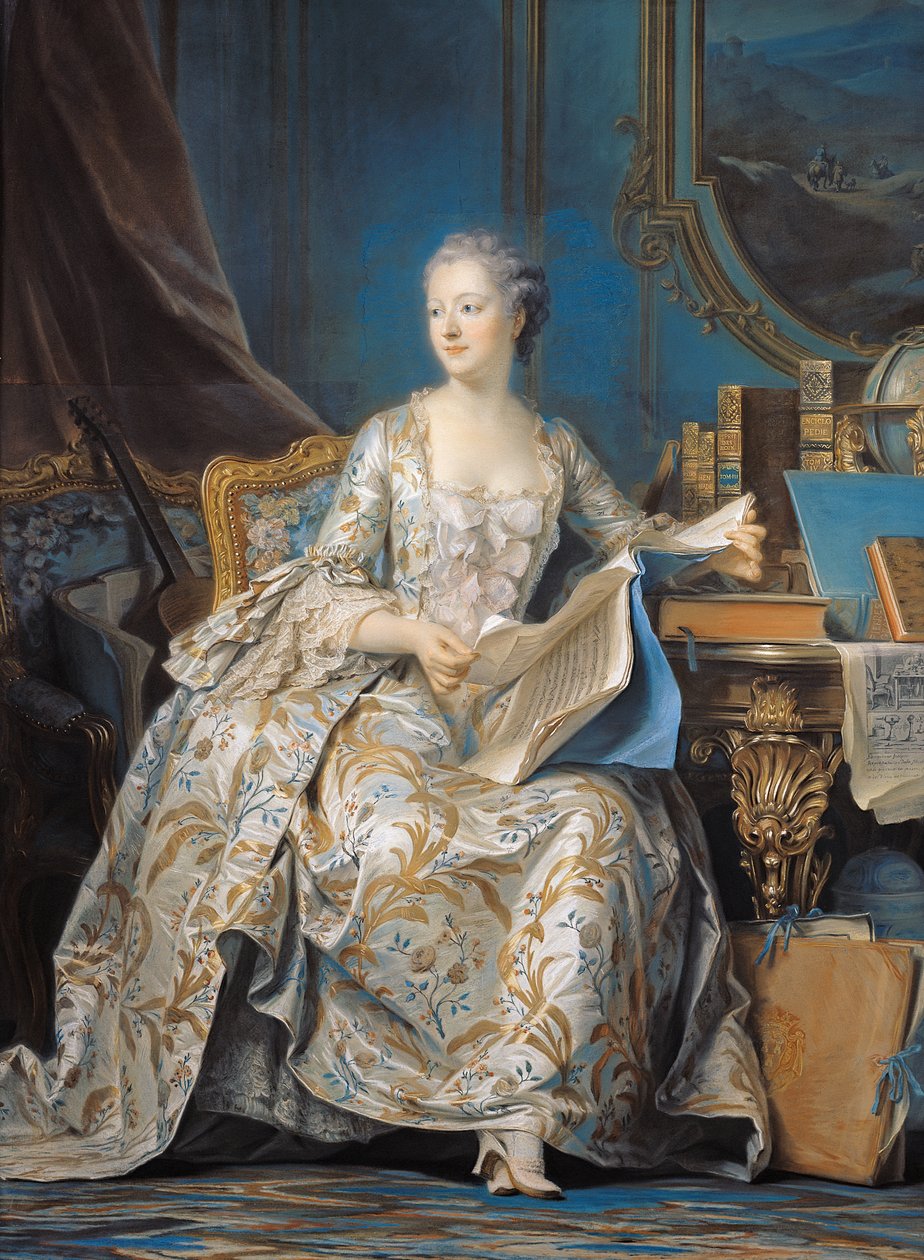 Jeanne Poisson (1721-64) Marquise de Pompadour, 1755 (pastell på papir montert på lerret) av Maurice Quentin de La Tour