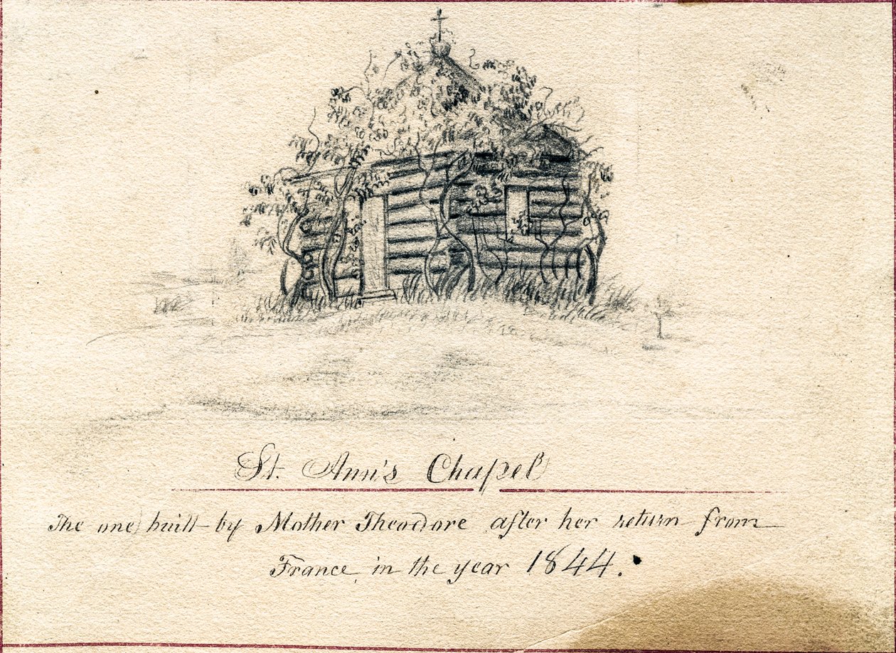 Det første St. Anns kapell på eiendommen til Sisters of Providence of Saint Mary-of-the-Woods av Maurice Schnell