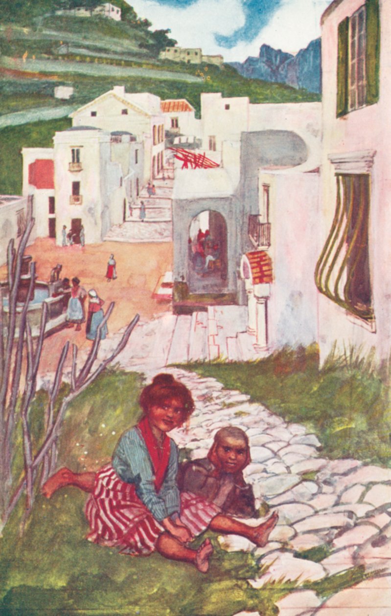En gate i Ravello (fargelitografi) av Maurice (after) Greiffenhagen