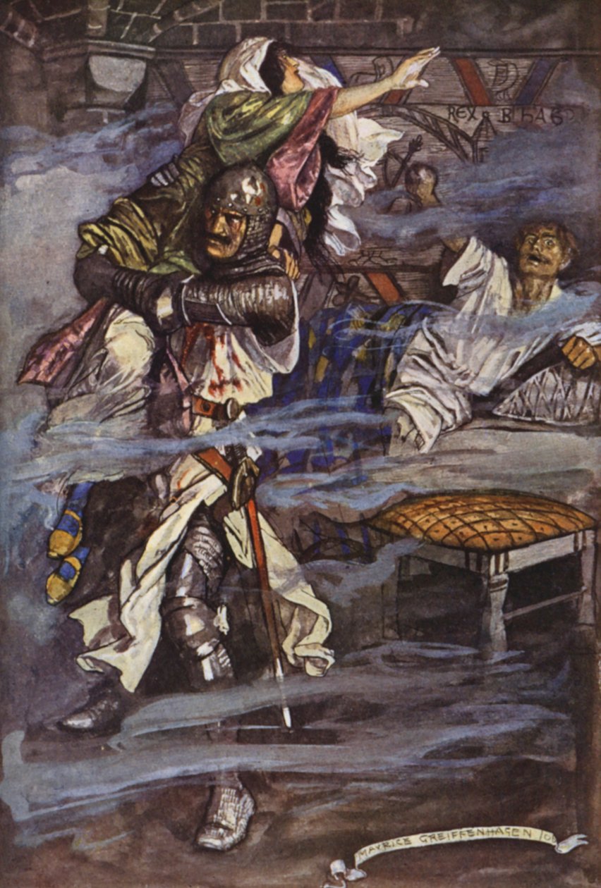 Illustrasjon til Ivanhoe av Sir Walter Scott (fargelitografi) av Maurice (after) Greiffenhagen