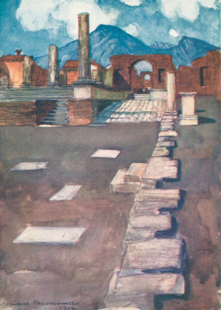 Forum Romanum, Pompeii (fargelitografi) av Maurice (after) Greiffenhagen