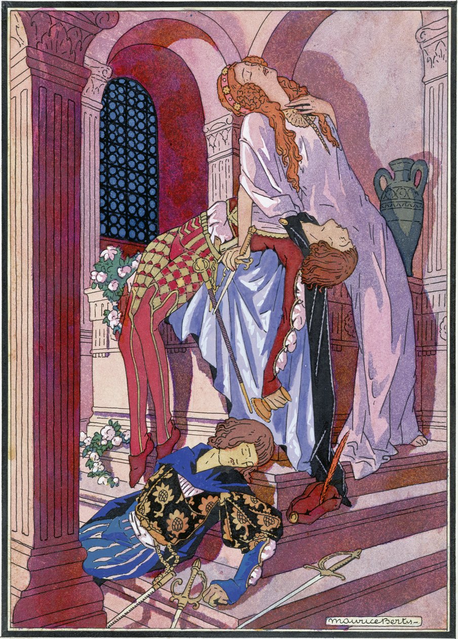 The Death of Romeo and Juliet, siste scene av stykket av William Shakespeare (1564-1616) (litho) av Maurice Berty