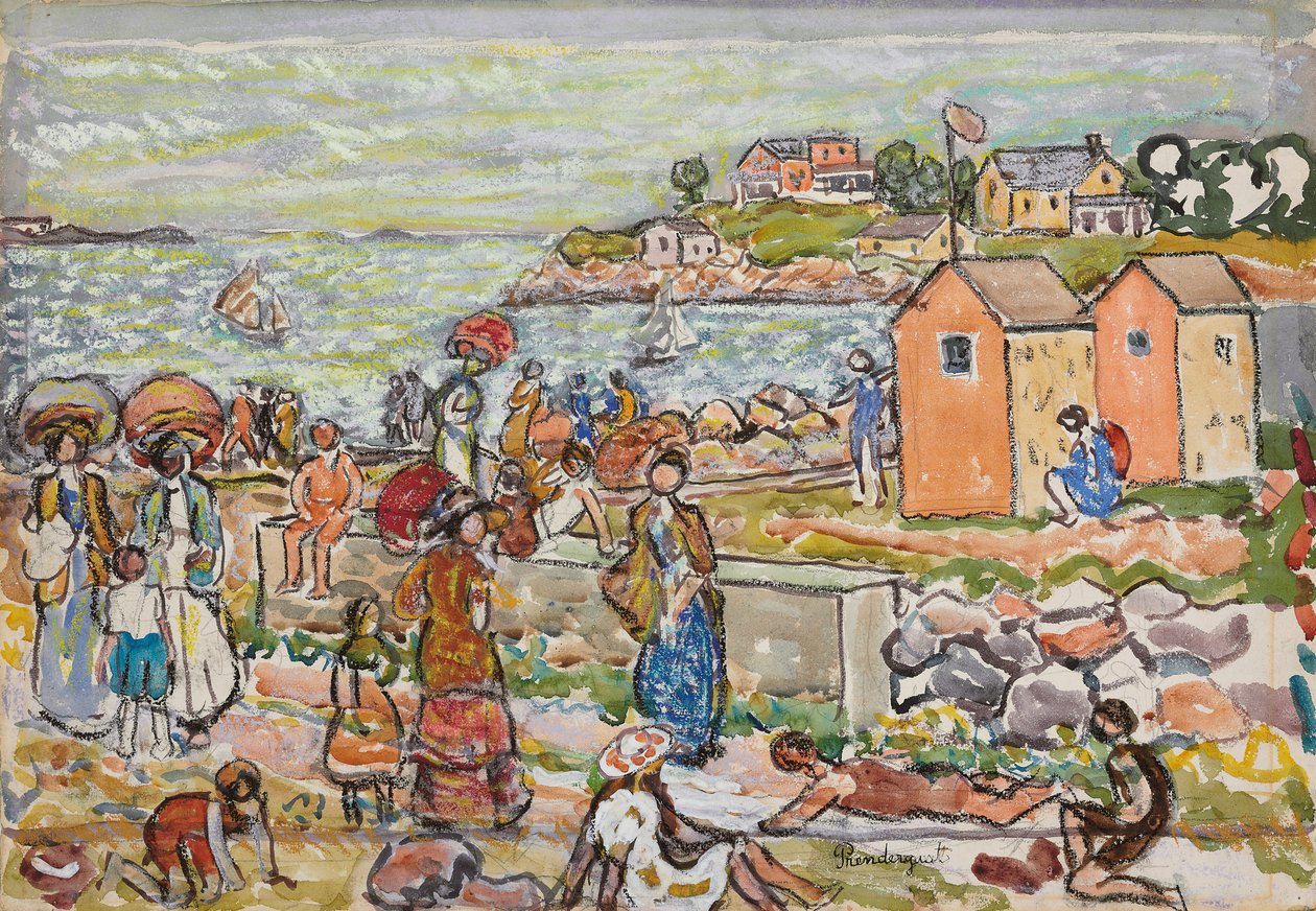 Badende og barnevogner, ca. 1919 av Maurice Brazil Prendergast