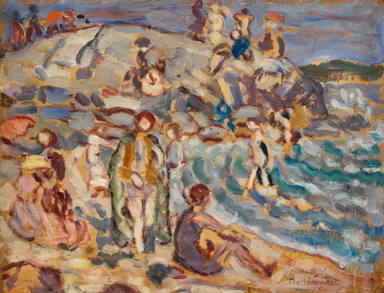 Strandscene og Hill av Maurice Brazil Prendergast