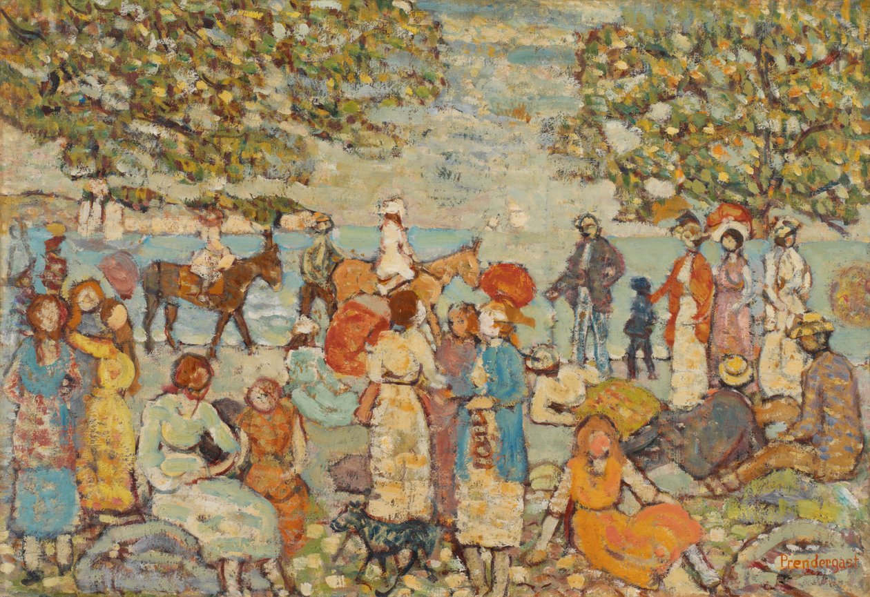 Strandscene med esler (eller muldyr) av Maurice Brazil Prendergast