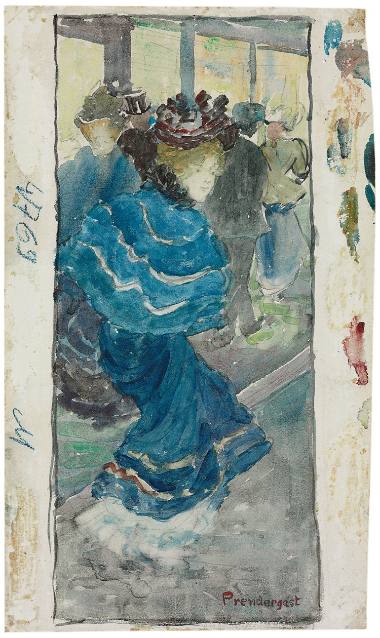 Elegant kvinne i en blå kjole, ca. 1893-94 av Maurice Brazil Prendergast