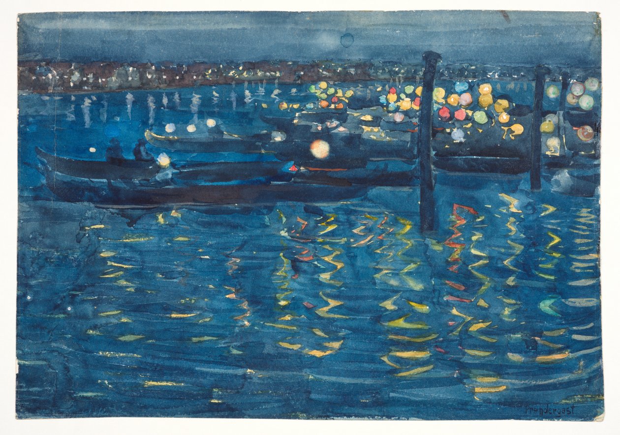 Festivalkveld, Venezia, ca. 1898-1899 (grafitt, akvarell og kroppsfarge på vevd papir) av Maurice Brazil Prendergast