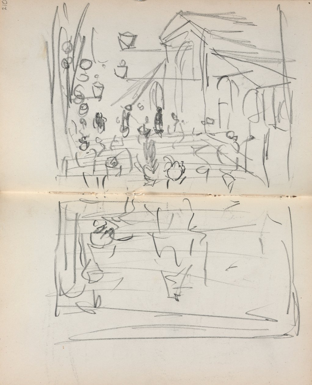 Italiensk skissebok: Bro med figurer side 209 og 210, 1898-1899. av Maurice Brazil Prendergast