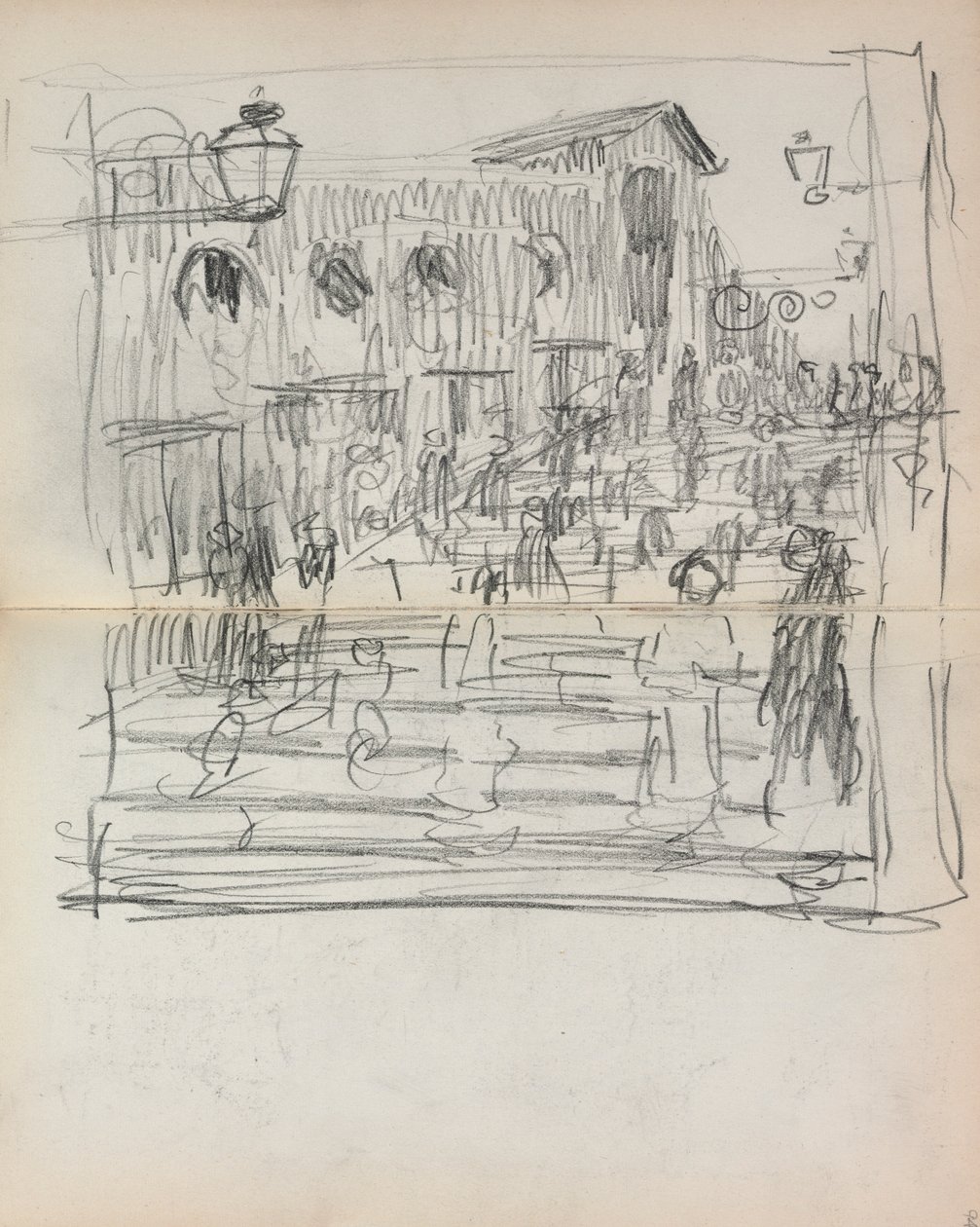 Italiensk skissebok: Bro med figurer side 93 og 94, 1898-1899. av Maurice Brazil Prendergast