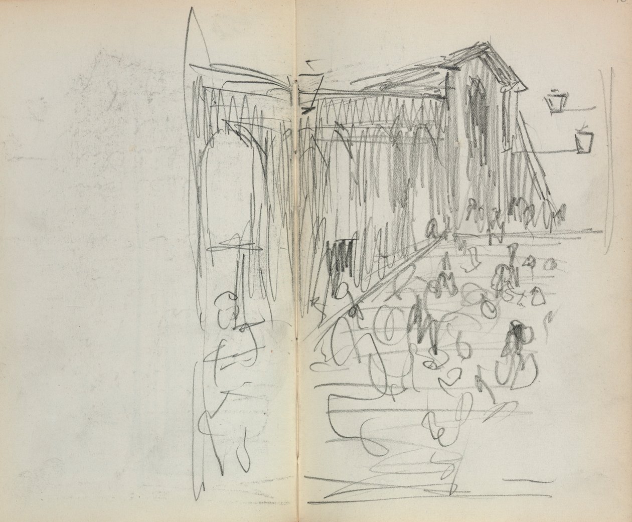 Italiensk skissebok: Bro med figurer side 95 og 96, 1898-1899. av Maurice Brazil Prendergast