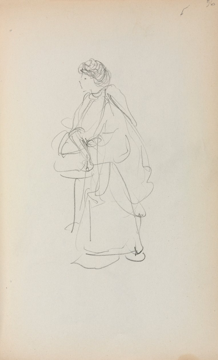 Italiensk skissebok: Stående kvinne som holder en veske side 56, 1898-1899. av Maurice Brazil Prendergast