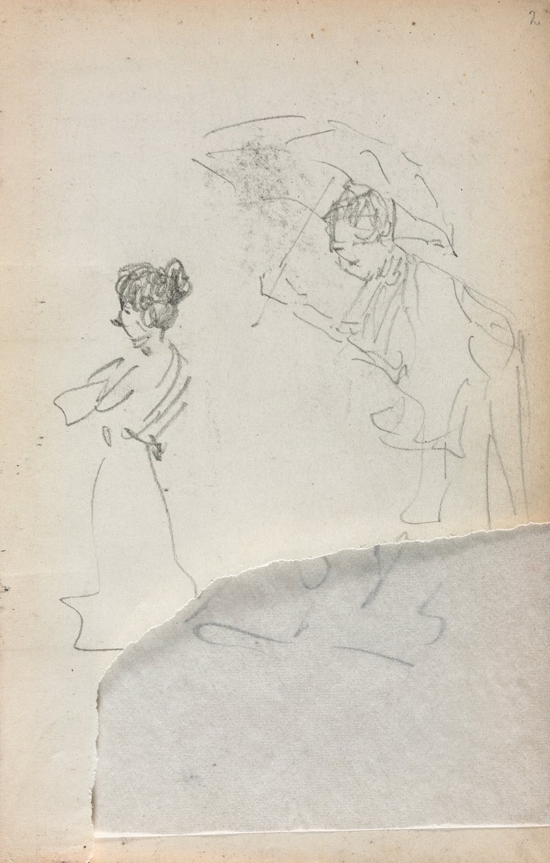Italiensk skissebok: Stående kvinne i profil og mann med en paraply side 2, 1898-1899. av Maurice Brazil Prendergast