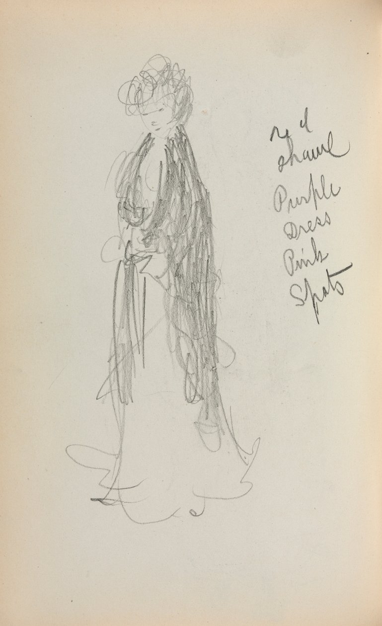 Italiensk skissebok: Stående kvinne med sjal side 53, 1898-1899. av Maurice Brazil Prendergast
