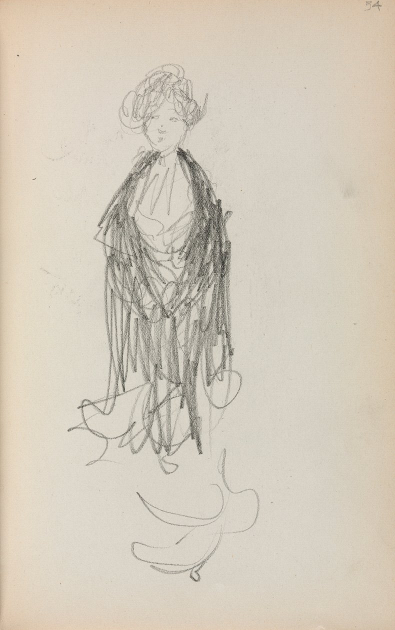 Italiensk skissebok: Stående kvinne med sjal side 54, 1898-1899. av Maurice Brazil Prendergast
