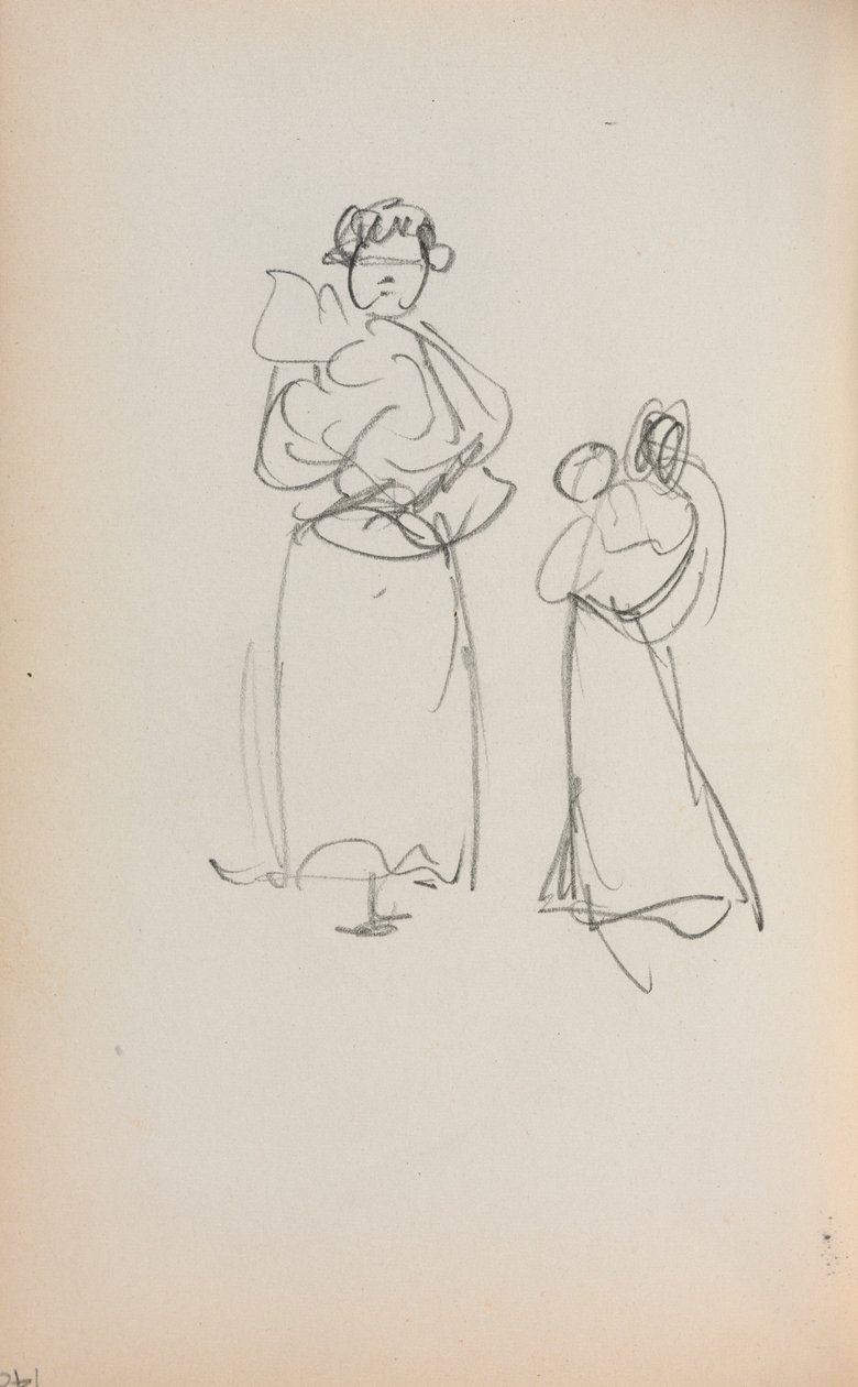 Italiensk skissebok: To stående kvinner som holder spedbarn side 140, 1898-1899. av Maurice Brazil Prendergast